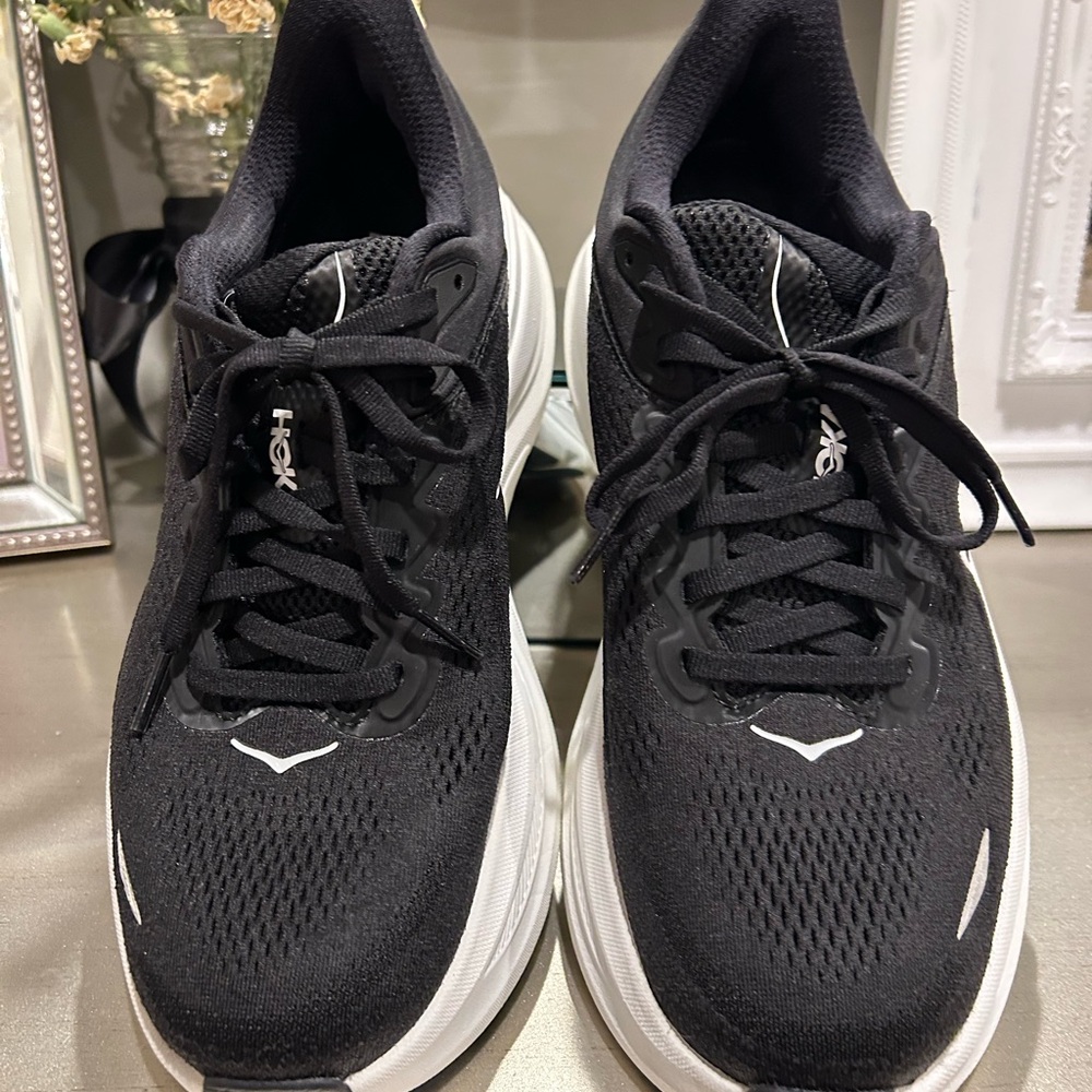 Hoka Bondi 9 Women's Black & White Platform Running Sneakers - Picture 6 of 12